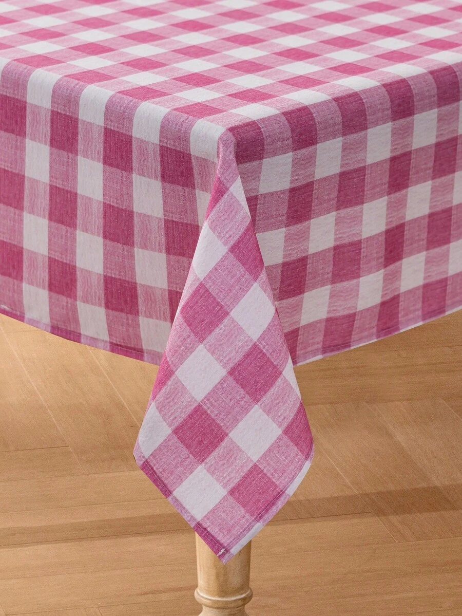 1pc Rectangular Plaid Tablecloth, Digital Printed Buffalo Check Washable Tablecloth, Suitable For Outdoor Picnic, Living Room, Kitchen And Holiday Dinner, Beige And White Rectangular Tablecloth - Pinkish White - View 1