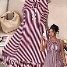 xuehuamaoyi02  Vestido de verano elegante con estampado floral de cuello redondo sin mangas y ajustado para mujer de talla grande, vestido de verano cómodo y casual, - Rosa Fucsia - Ver 1