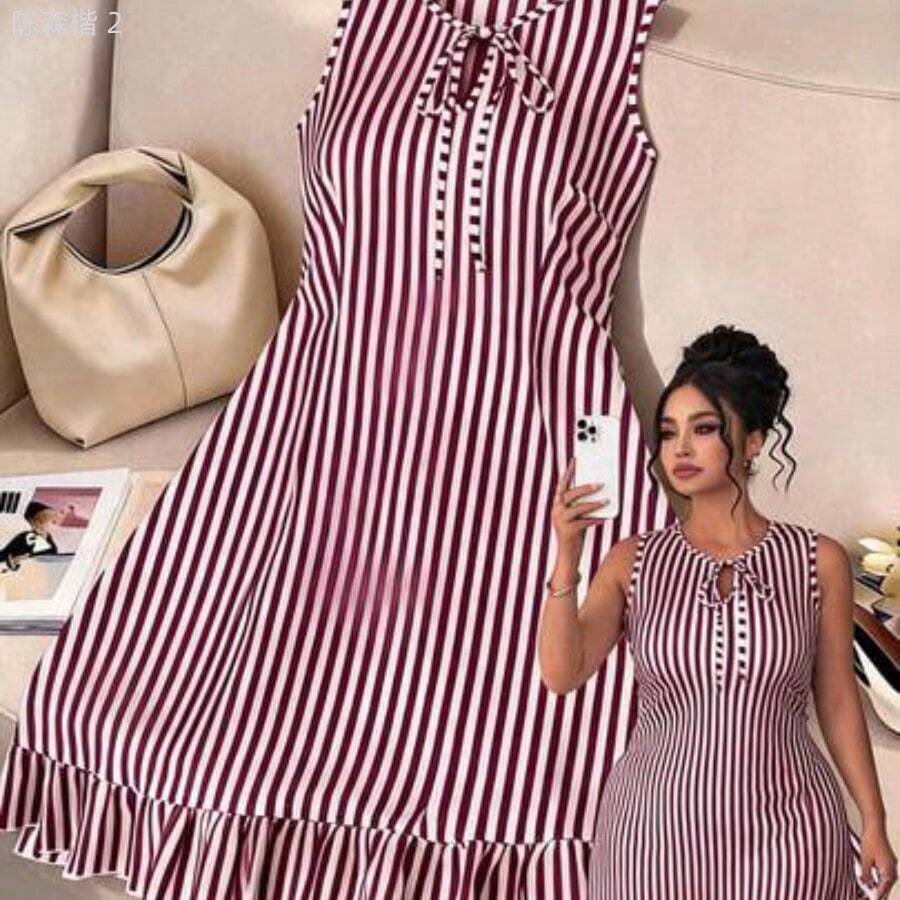 xuehuamaoyi02  Vestido de verano elegante con estampado floral de cuello redondo sin mangas y ajustado para mujer de talla grande, vestido de verano cómodo y casual, - Rosa Fucsia - Ver 1