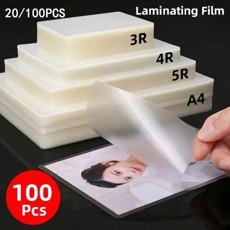 100pcs Transparent Plastic Laminating Pouches, 4 Sizes Available (A4/3R/4R/5R), Suitable For Cards, Business Cards, Office Documents, Photo Protection, Compatible With All Laminating Machines - Transparent - View 1