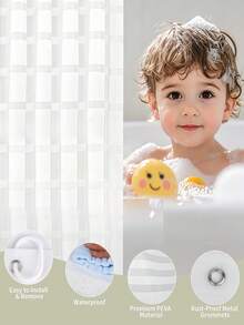 1pc White Wavy Striped Shower Curtain, Waterproof Translucent Bathroom Curtain, Mildew-Resistant, Quick-Drying, Home Decor - Multiple Styles - View 8
