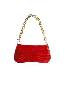 Rollcall Gold Chain Decor Underarm Baguette Crossbody Bag - Red - View 2