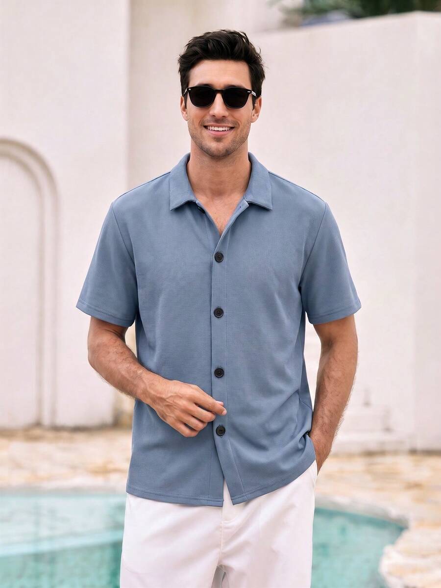 Mercer Haus Kemeja Pria Plain Casual - Dusty Blue - View 1