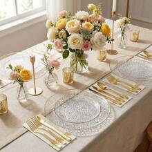350pcs Elegant Hammered Clear Disposable Dinnerware Set Includes Plates Cutlery Cups Napkins For Parties And Weddings - Clear Gold - View 4