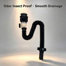 Flip-Top Odor-Proof Drain Pipe, Retractable Flexible Drainage Pipe, Universal For Kitchen Sink And Bathroom Basin, Anti-Insect, Anti-Clogging, Durable - Black Flip Cover - View 4