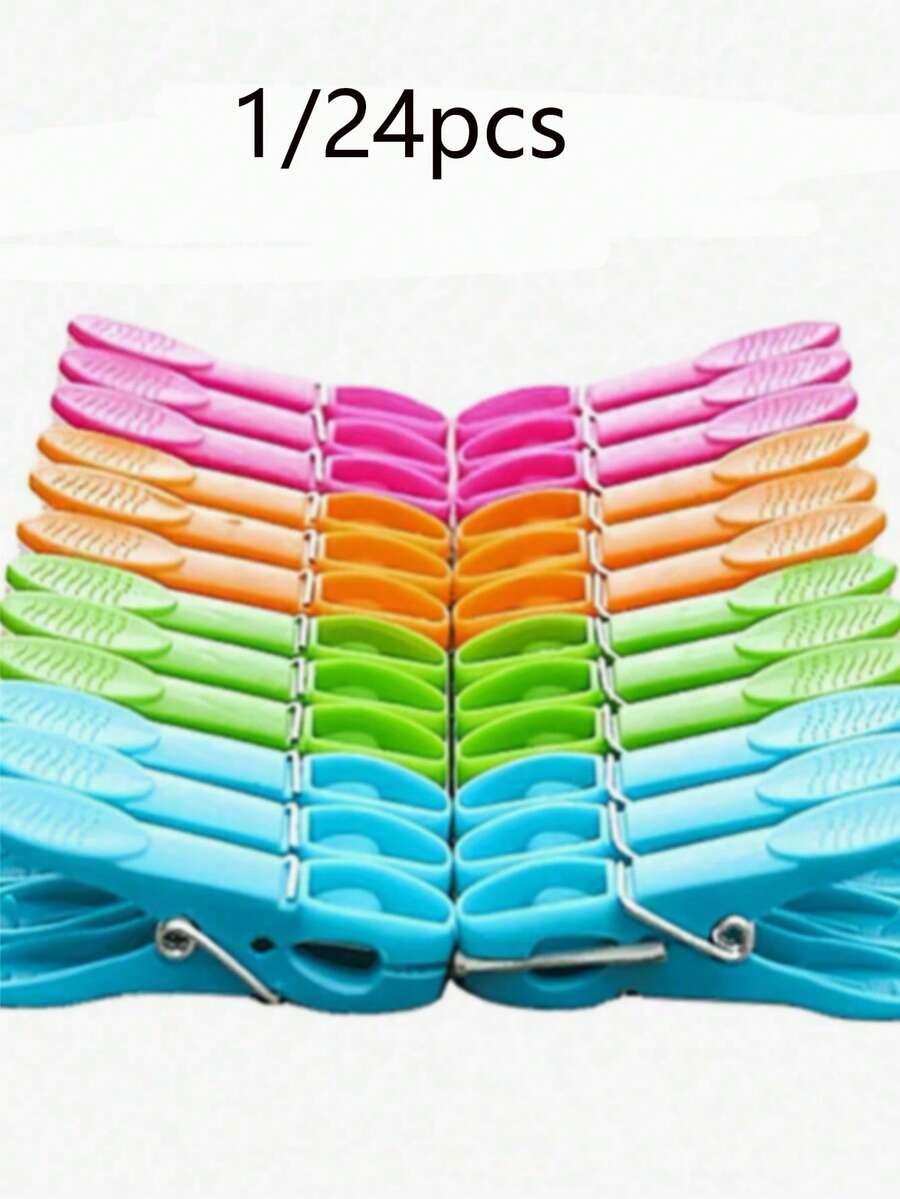 1/24 Peças por Conjunto Pregadores de Roupa Coloridos de Plástico de 73 mm e Pregadores de Meias, Pregadores de Roupa Resistentes com Molas, Conjunto de Pregadores de Roupa para Secagem ao Ar, Adequado para Roupas, Toalhas e Meias (Cores Aleatórias) - Ver 1