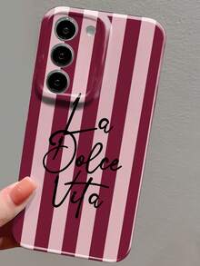 1pc Minimalist Dual-Tone Striped English Slogan Pattern Precise Cutouts Glossy Film Full Coverage Hard Phone Case Compatible With IPhone 11/12/13/14/15/16 Pro Max - Multicolor - View 5