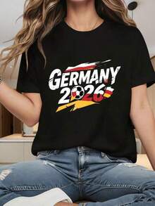 Camiseta de Fútbol para Fanáticos de la Copa Mundial de Alemania 2026 para Hombres y Mujeres, Ropa Casual Unisex, Prenda de Apoyo al Equipo Nacional de Alemania - Negro - Ver 1