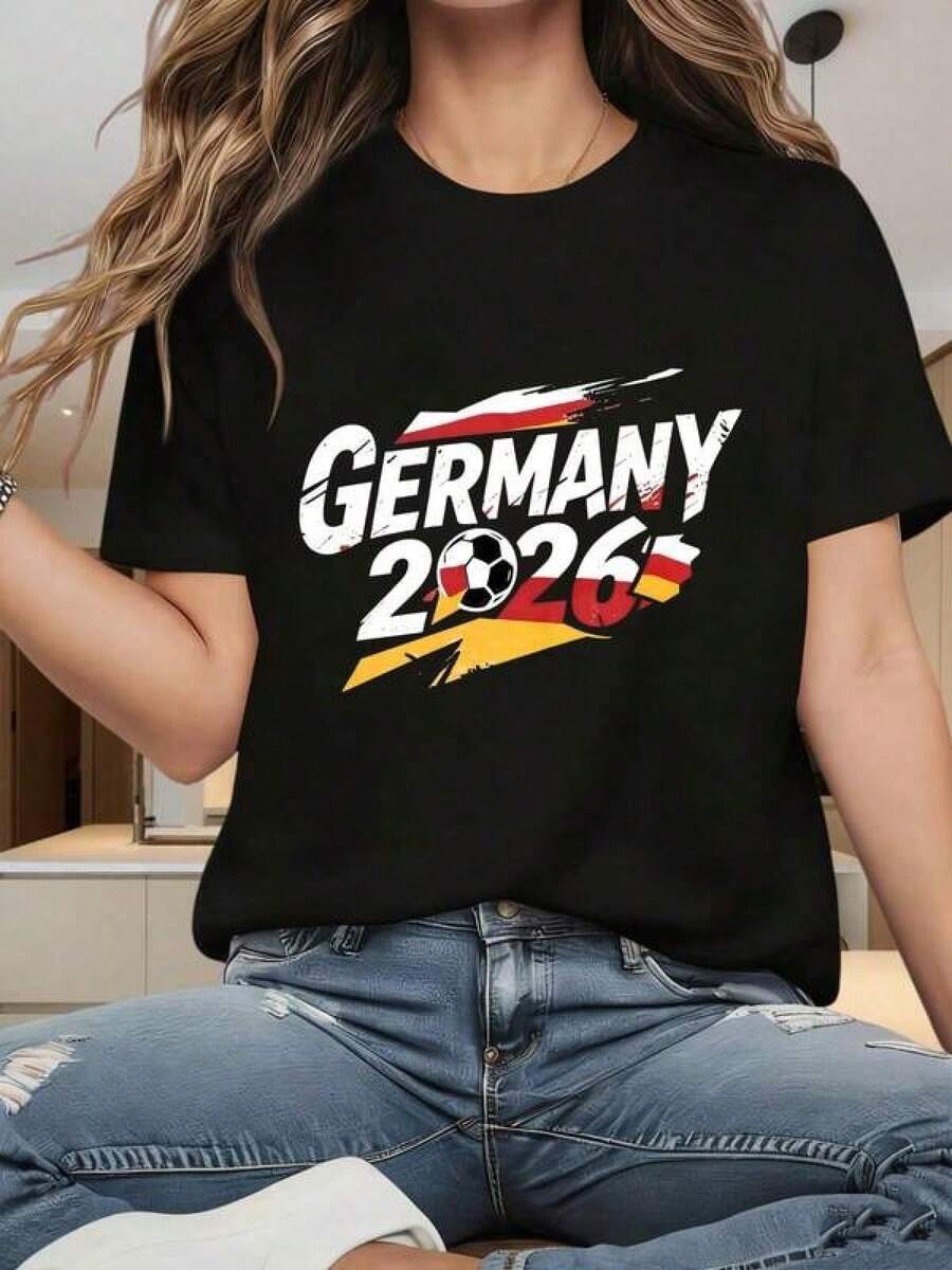Camiseta de Fútbol para Fanáticos de la Copa Mundial de Alemania 2026 para Hombres y Mujeres, Ropa Casual Unisex, Prenda de Apoyo al Equipo Nacional de Alemania - Negro - Ver 1