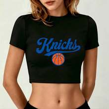 New York Knicks Vintage Style Basketball Women Cropped T-Shirt - 黑色 - 查看 1