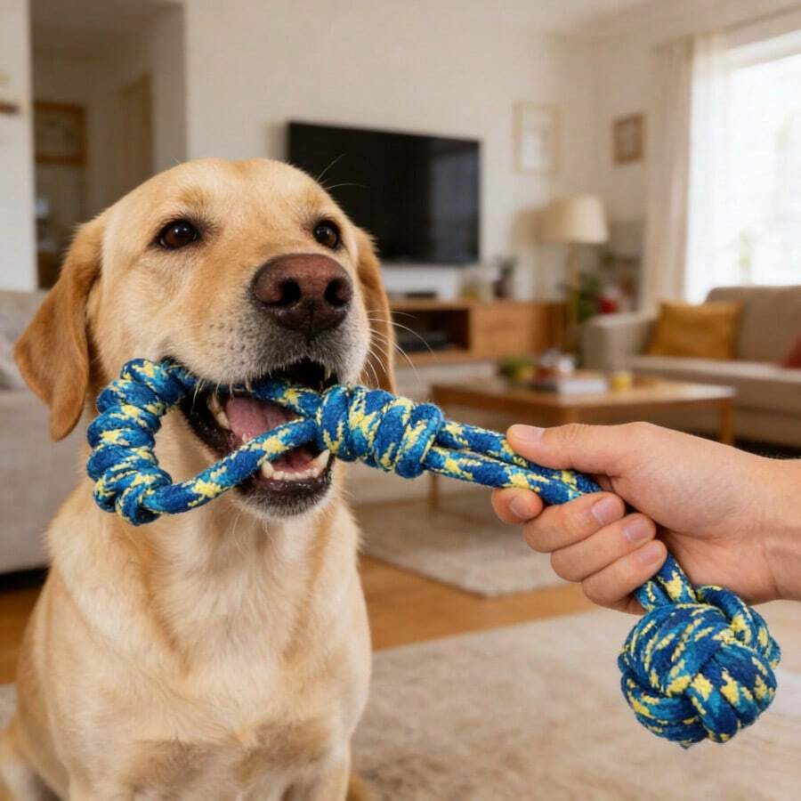 Hand-Woven Rope Knot Dog Tug Toy, Durable Bite-Resistant For Medium To Large Adult Dogs, Energy Burn, Interactive Throw & Fetch Training, Dog Teething And Dental Cleaning Toy - Multicolor - View 1