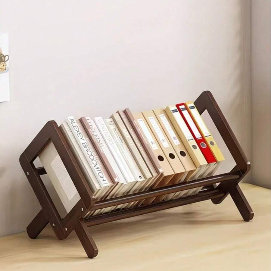 1pc Minimalist Bamboo Desktop Bookshelf, Single Layer Foldable Book Storage Rack, Natural Wood Style Book Organizer, Suitable For Home Office Bedroom Desktop Display, 30cm/40cm Optional - Multicolor - View 1