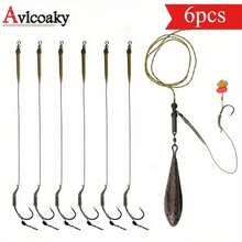 Avlcoaky 6pcs Fishing Hooks Rig Jig Worm Hooks Fish Hook - Multicolor - View 2