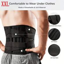 3D Back & Waist Support, 6 Back Support Straps, Unisex Adjustable Straps, Soft Breathable Woven Fabric Waist Support - Black - View 8