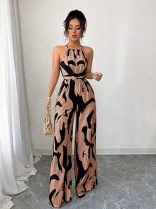 Milk Print Jumpsuit With Halter Neck And Cord 2026 - 棕 - 查看 5