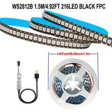 AOEVK LED燈條 WS2812B RGB + IC 每米 144 顆 LED 個別可定址 5V USB 電視同步追色燈，適用室內、節日、牆面裝飾、萬聖節、聖誕節 - WS2812B BLACK Three-Key Controller - 查看 12