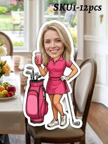 6/7/8/12/14/16/18/21/24 pièces Banderoles de fête thème golf personnalisées avec photo, Banderole photo de visage personnalisée, Plusieurs styles disponibles, Fournitures pour fête de golf et anniversaire, Parfait pour la sortie de golf/fête d'anniversaire des femmes, Décoration parfaite pour les passionnés de golf - Multicolore - Voir 12