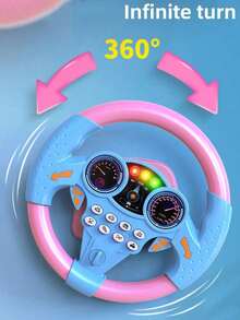 1pc Children's Blue & Yellow Rear Seat Driving Simulation Car Back Seat Music Multi-Function Rotating Steering Wheel (Battery Not Included) - Multicolor - View 3