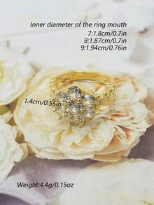 1pc Elegant Fashion Six-Petal Flower Multi-Inlaid Zirconia Ring, Suitable For Daily/Party/Banquet Wear, Valentine's Day/Christmas Gift, Holiday Gift, Gift For Girlfriend/Mom/Friend, Birthday Gift - White - View 2