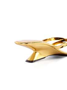 Rollcall Women's Square Toe Criss-Cross Strap Gold High Heel Sandals, Casual Versatile Open Heel Mule Sandals For Summer - Gold - View 5