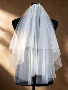 1pc Affordable Double Layer Short Tulle Veil, Bridal Wedding Engagement Proposal Bachelorette Party Head Veil, High Quality Soft Tulle - Multicolor - View 6