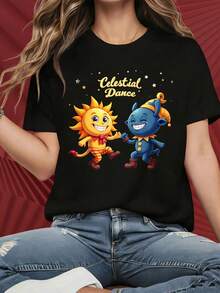 Camiseta de manga corta con cuello redondo para mujer, estampado de concientización sobre las abejas, camiseta gráfica informal ecológica para uso diario y como regalo. - Negro - Ver 1