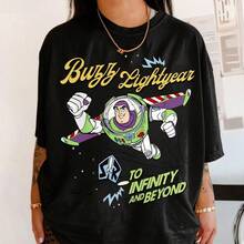 Unisex Disney Baumwoll-T-Shirt With "Buzz Lightyear" Vintage-Print, Der Space Ranger With Dynamischer Pose And "To Infinity And Beyond" Slogan - Black - View 1