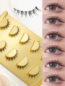 5 Pairs Japanese & Korean Sunflower Style Faux Mink Invisible Band Comfortable Curled Fluffy Lightweight Soft One-Piece Reusable False Eyelashes For Date And Travel - View 3