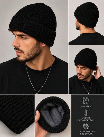 Touca de chenile com forro pelúciado ideal para dias frios unissex