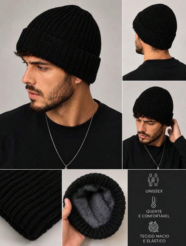 Touca de chenile com forro pelúciado ideal para dias frios unissex