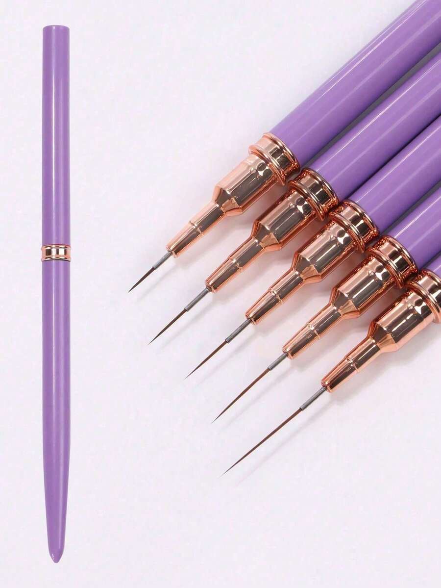 Bộ 1/5 cây cọ vẽ móng tay chuyên nghiệp vẽ chi tiết, cọ vẽ đường kẻ sọc mảnh vẽ đầu móng thiết kế kỹ thuật sơn móng nhỏ, thân cọ dài 7/9/11/15/20mm dạng bút vẽ móng - Màu tím - Xem 1