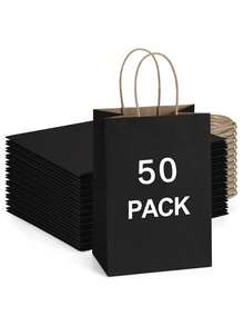 50入黑色禮品袋，迷你派對禮品袋，包裝袋，紙製手提袋，烘焙外帶奶茶包裝袋，適用於節日派對、生日派對、婚禮-5/10/25/50入 - 彩色 - 查看 2