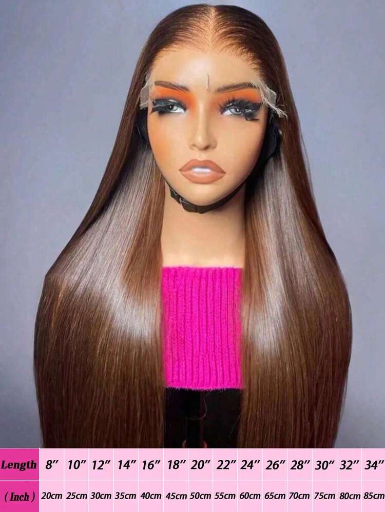Chocolate Brown Long 8-34 Inch Wig Human Frontal Hair 13x4 HD Lace Front Wigs 200% Density Brazilian Blended Virgin Hair Lace Front Human Frontal Hair Straight Wig Pre Plucked With Baby Hair Blended Hair For Women Daily Party Use - Brown - View 38
