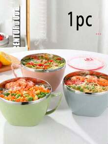 Tazón de fideos de acero inoxidable con asa: Apto para arroz, sopa y fideos instantáneos - Viene con tapa y asa - Resistente a la oxidación. - Multicolor - Ver 1