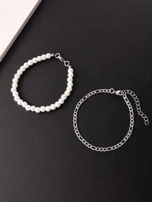 Ins Style Pearl Chain Bracelet For Men, Hip-Hop Jewelry, Couple Bracelet - Silver - View 3