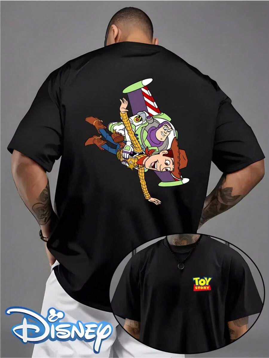 Disney's Genuine Authorization, Toy Story Launch Partner Hudi Bass Lightyear Pattern Printing,Men's Short-Sleeved T-Shirt, Comfortable And Casual Wear - 黑色 - 查看 1