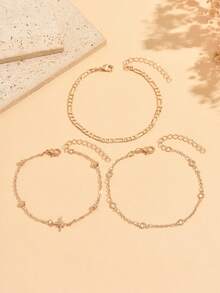 3er Set modische lässige goldene Ketten-Fußkettchen mit Lagen für Damen, minimalistische vielseitige Fußkettchen geeignet für den täglichen Gebrauch, Ausflüge, Dates, Strand und Urlaub - Verschiedenfarbig - Übersicht 2