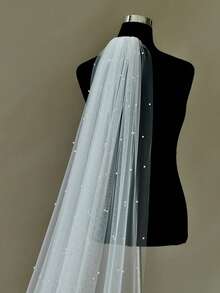 1pc Bridal Veil With Faux Pearls, Suitable For Wedding, Photography Props, Registry Offices Headpiece With Hair Comb - Beige - View 15