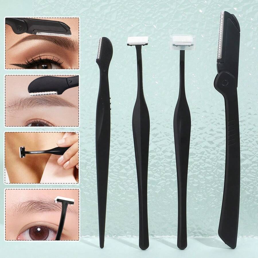 MONKIDS 4pcs Multi-Functional Eyebrow Care Tool Set, Stainless Steel Material, Ergonomic Design, Precise Trimming, Shaping Eyebrows, Suitable For Men And Women, High Cost-Performance, Makeup Tools