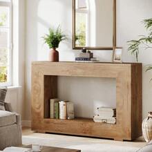 LITTLE TREE 47.2" Console Table, Farmhouse 2-Tier Entryway Table, Wooden Sofa Table Behind Couch, Narrow Entry Table Suitable For Foyer, Hallway, Rectangular Accent Console Table(Light Brown) - 淺棕色 - 查看 6