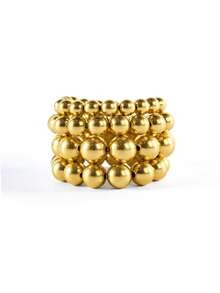 Rollcall 4pcs Elegant Vintage Geometric Round Beaded Elastic Minimalist Wide Cuff Bracelet Set, Fashion Accessory For Holiday, Party, Gift, Daily Wear - Yellow Gold - View 2