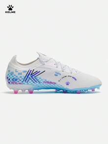 KELME Men's High-End MG Short Stud Anti-Slip Shock-Absorbing Artificial Grass Training Football Shoes Jidian 5.0 - White and Blue - View 2
