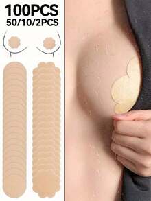 100/50/10/2pcs Self-Adhesive Reusable Rayon Breast Covers, Soft Petal Bra Pasties For Everyday Comfortable Wear & Sports Protection - Multicolor - View 2
