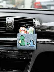 Haze Blue 2 piezas Caja de almacenamiento de ventilación de aire de coche con diseño de dinosaurio de dibujos animados, Caja organizadora de almacenamiento de coche, Caja de almacenamiento colgante para teléfono de coche - Dos dinosaurios de dibujos animados - Ver 1