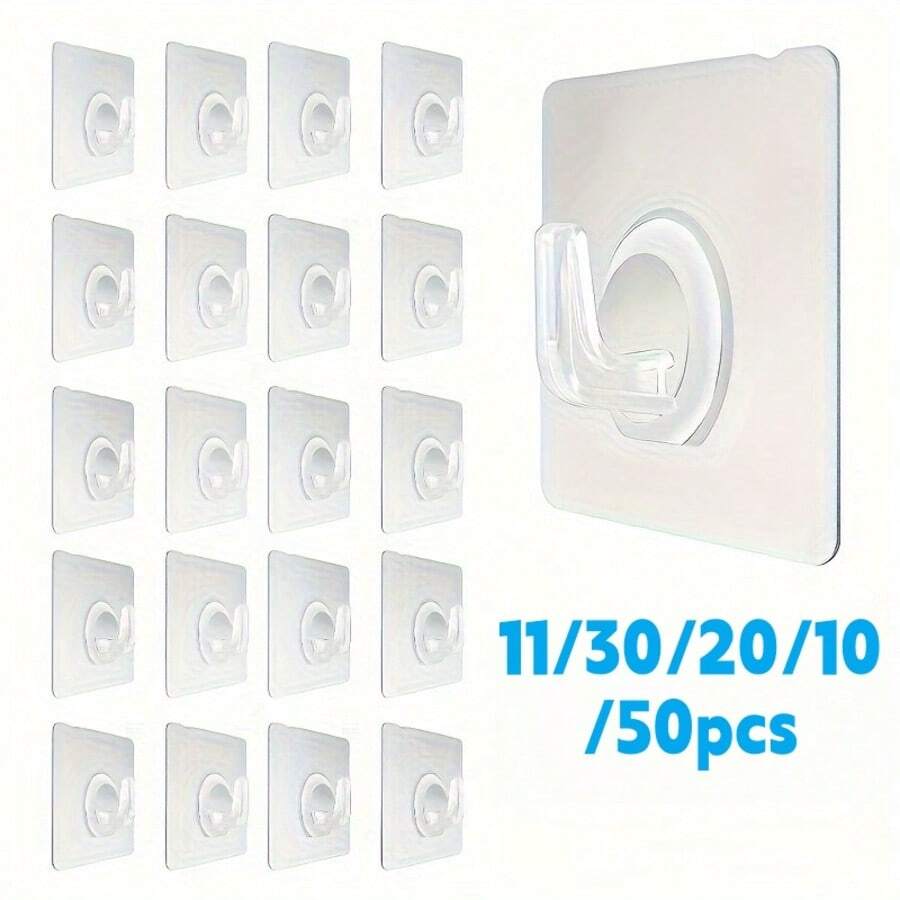 10个/20个/30个透明墙钩，自粘门墙挂钩，吸盘式重型置物架，适用于厨房浴室配件，防水粘钩，适用于厨房浴室、家居配件，实用挂钩，简约设计，持久粘性 - 圣诞节和万圣节的完美礼物