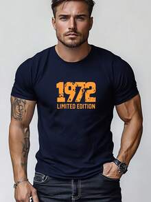 Camiseta de hombre de talla, relajada e informal, estilo casual y descontruido, camiseta de manga corta con cuello redondo, edición limitada 1972, para verano. - Blanco - Ver 8