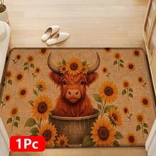 1pc, Home Decor, Highland Cow Pattern Print, Linen Kitchen Rug, Kitchen Mat, Floor Mat, Bathroom Mat, Door Mat, 3D Print Rectangular, Suitable For Living Room, Bedroom, Hallway, Bathroom, Laundry Room - Polyester Rug, Suitable For Indoor And Outdoor Home Decor - Multicolor - View 12