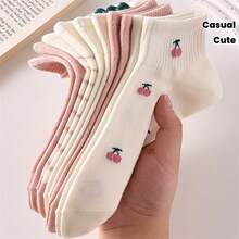 5/10 Pairs Women's Short Socks, Cute Pink Cherry Strawberry Rabbit Pattern, Comfortable Breathable Casual Street Style Design, Suitable For All Seasons - Multicolor - View 6