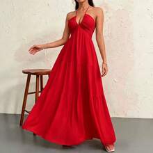 Elegant Dresses Women, Halter Neck Dresses, Strapless Vacation Dresses - Red - View 3