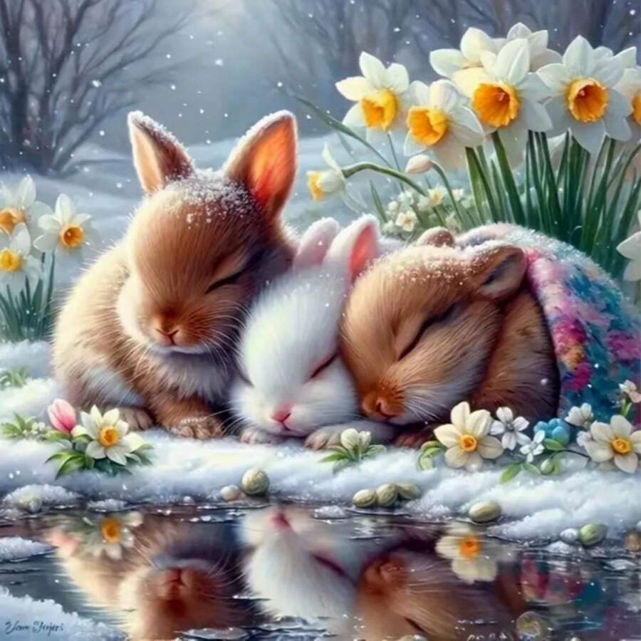 1pc 5D DIY[Little Rabbit]Pattern Diamond Painting Kit, Round Full Drill Canvas Art, Suitable For Beginners, Perfect Handmade Gift And Home Decor